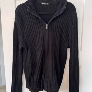 PIONEER Black Zip-Up Ribbed Sweater